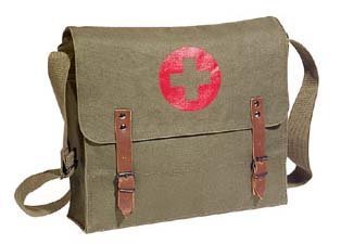 Red Cross Medic Bag - Olive Drab Canvas Shoulder Bag with Adjustable Leather Straps