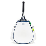 Ame & Lulu Game On Tennis Backpack - Contains Padded & Adjustable Straps - Two Exterior Water Bottle Pockets - White/Navy/Green