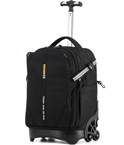 NEW TILAMI 18 Inch Expandable Rolling Backpack with 6-Wheel Stair Climbing, Waterproof Wheeled School Bag with 15.6" Laptop Sleeve for Boys Girls, Carry-on Luggage 98cm Dual-Height Handle - Black