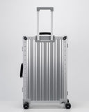 PORTAR Aluminum Checked Luggage, Anodized Aluminum and Leather Handles, Lunar Silver