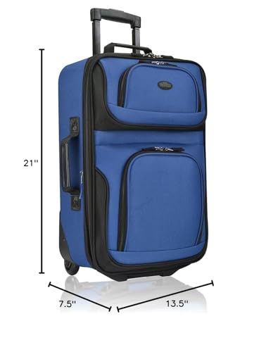 U.S. Traveler Rio Lightweight Softside Rolling Carry-on Suitcase, 2-Wheel Single, Royal Blue