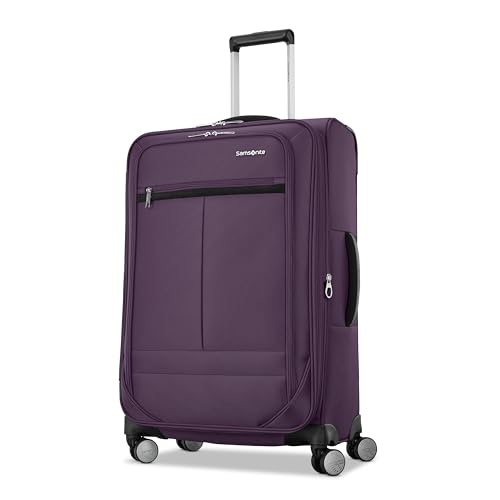 Samsonite Soft-Sided 25-Inch Lightweight Medium Checked Expandable Element Suitcase: Durable, 360° Spinner Wheels, Adjustable Telescopic Handle, 2 Front & 1 Side Pocket- Purple