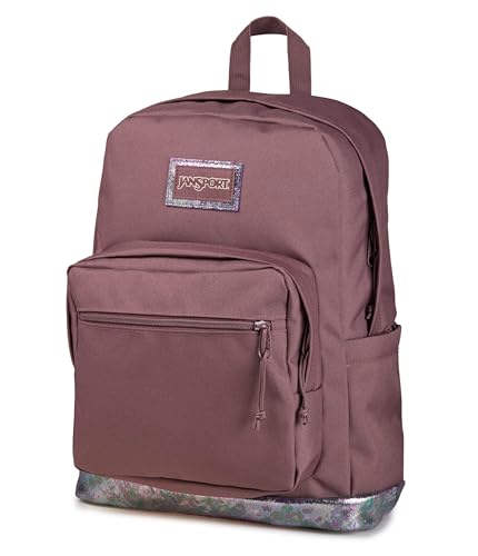 JanSport Right Pack Expressions Backpack – 15-inch Padded Laptop Compartment, Water Bottle Pocket, Utility Pocket with Flap, Bog Glam Suede Mahogany Haze/Brn/Pink