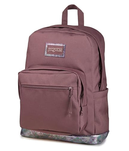 JanSport Right Pack Expressions Backpack – 15-inch Padded Laptop Compartment, Water Bottle Pocket, Utility Pocket with Flap, Bog Glam Suede Mahogany Haze/Brn/Pink