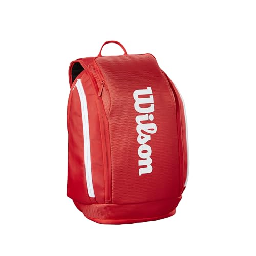 WILSON 2025 Super Tour Red Tennis Backpack - Red/White, Holds up to 2 Rackets