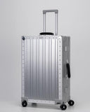 PORTAR Aluminum Checked Luggage, Anodized Aluminum and Leather Handles, Lunar Silver