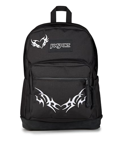 JanSport Right Pack Expressions Backpack – 15-inch Padded Laptop Compartment, Water Bottle Pocket, Utility Pocket with Flap, Cyber Sigil Black/Cream/Black