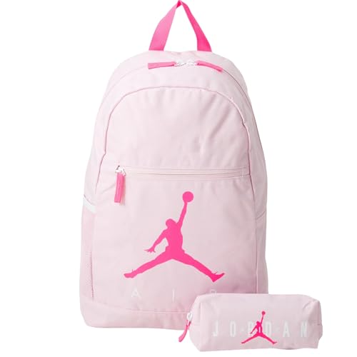 Jordan Light Pink Backpack with Bright Pink Logo, Zip Closure, Front Pocket and Pencil Case Included | Unisex Back to School Backpack