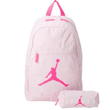 Jordan Light Pink Backpack with Bright Pink Logo, Zip Closure, Front Pocket and Pencil Case Included | Unisex Back to School Backpack