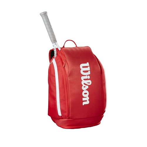 WILSON 2025 Super Tour Red Tennis Backpack - Red/White, Holds up to 2 Rackets