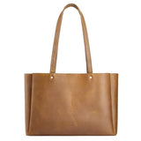 S-ZONE Genuine Leather Tote Bag for Women Work Large Shoulder Handbag with Zipper Compartment for Travel Professional (light brown)