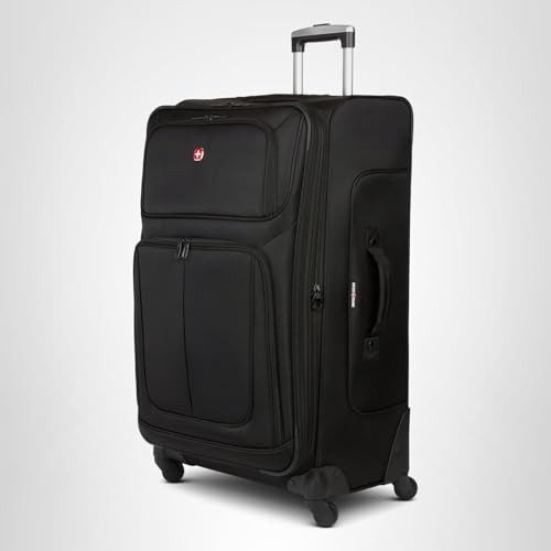 SwissGear Sion Softside Expandable Luggage – Large Checked Suitcase with 360 Degree Wheels & Retractable Handle – 29 Inch, Perfect for 7-9 Night Trips – Black