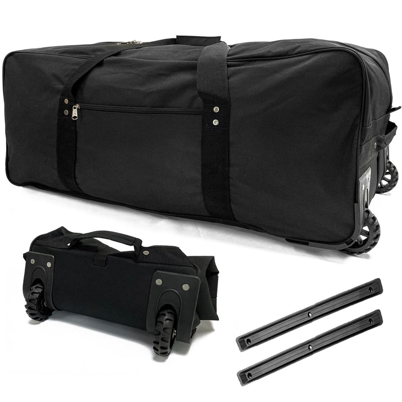 36" Extra Large Foldable Rolling Duffle Bag with Support, Heavy - Duty Spacious Checked Luggage Bag, Wheelered Cargo Tote for Travel Camping Moving, Black