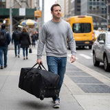 36" Extra Large Foldable Rolling Duffle Bag with Support, Heavy - Duty Spacious Checked Luggage Bag, Wheelered Cargo Tote for Travel Camping Moving, Black