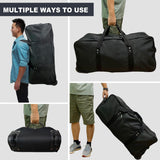 36" Extra Large Foldable Rolling Duffle Bag with Support, Heavy - Duty Spacious Checked Luggage Bag, Wheelered Cargo Tote for Travel Camping Moving, Black