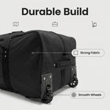 36" Extra Large Foldable Rolling Duffle Bag with Support, Heavy - Duty Spacious Checked Luggage Bag, Wheelered Cargo Tote for Travel Camping Moving, Black