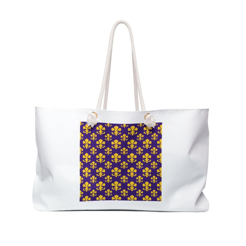 3dRose Fleur de lis pattern in LSU colors Dark Purple and Canary Yellow Weekender Bag
