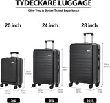 3Pcs (20/24/28) Luggage Set, HardShell Lightweight TSA Lock Only 20" with Front Pocket, 21.65*15.35*7.87" Fits Overhead Cabin, 24" (26*17.7*10.2") and 28" (19.68*11.81*29.92") Checked Luggage, Black
