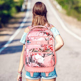 3Pcs Rolling Backpack for Girls Women, 19 Inche Adults Roller Bag with Wheels, Flower Wheeled Bookbag with Lunch Box(Pink)