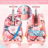 3Pcs Rolling Backpack for Girls Women, 19 Inche Adults Roller Bag with Wheels, Flower Wheeled Bookbag with Lunch Box(Pink)