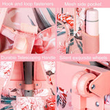 3Pcs Rolling Backpack for Girls Women, 19 Inche Adults Roller Bag with Wheels, Flower Wheeled Bookbag with Lunch Box(Pink)