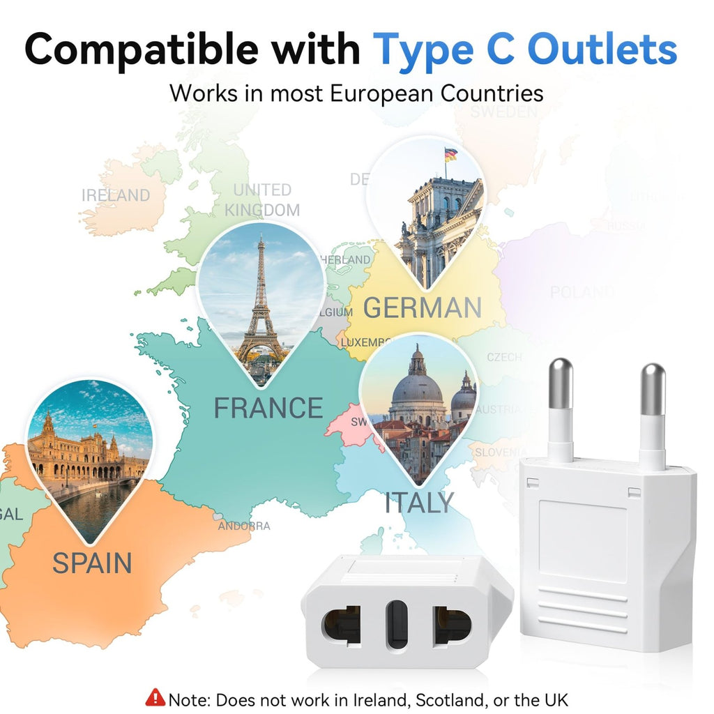 Europe Plug Box 4 Pack European Travel Plug Adapter, Unidapt US to Europe Plug Adapter ...