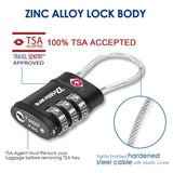 4 Pack TSA Approved Luggage Locks, Combination Travel Cable Lock, 3 - Digit Waterproof Padlock, Zinc Alloy Outdoor Keyless Resettable Lock for Travel, Lockers, Bags, Backpack, Gym, Gate - by BRILLIRARE