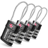 4 Pack TSA Approved Luggage Locks, Combination Travel Cable Lock, 3 - Digit Waterproof Padlock, Zinc Alloy Outdoor Keyless Resettable Lock for Travel, Lockers, Bags, Backpack, Gym, Gate - by BRILLIRARE