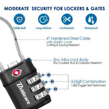 4 Pack TSA Approved Luggage Locks, Combination Travel Cable Lock, 3 - Digit Waterproof Padlock, Zinc Alloy Outdoor Keyless Resettable Lock for Travel, Lockers, Bags, Backpack, Gym, Gate - by BRILLIRARE