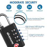 4 Pack TSA Approved Travel Luggage Locks 4 - Digit, Open Alert Suitcase Combination Lock, Keyless Zipper Padlocks, TSA Accepted Compatible Padlock for Gym Locker, Golf Bag Case, Anti Theft - Black