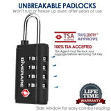4 Pack TSA Approved Travel Luggage Locks 4 - Digit, Open Alert Suitcase Combination Lock, Keyless Zipper Padlocks, TSA Accepted Compatible Padlock for Gym Locker, Golf Bag Case, Anti Theft - Black