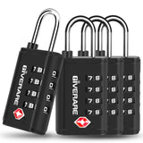4 Pack TSA Approved Travel Luggage Locks 4 - Digit, Open Alert Suitcase Combination Lock, Keyless Zipper Padlocks, TSA Accepted Compatible Padlock for Gym Locker, Golf Bag Case, Anti Theft - Black