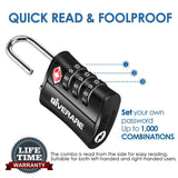 4 Pack TSA Approved Travel Luggage Locks, Combination Lock Keyless, 3 - Digit Padlocks, Travel Sentry Accepted Compatible Padlock for Gym Locker, Golf Bag Case, Backpack, Black - by GIVERARE