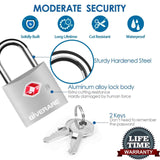 4 Pack TSA Approved Travel Luggage Locks with Keys, Aluminum Alloy Keyed Padlock, Small Metal Suitcase Lock, Weatherproof Padlocks for Backpack, Gym Locker, Bag, Case, Jewelry Box, Anti Theft - Silver