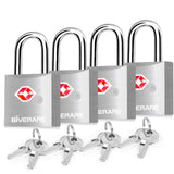 4 Pack TSA Approved Travel Luggage Locks with Keys, Aluminum Alloy Keyed Padlock, Small Metal Suitcase Lock, Weatherproof Padlocks for Backpack, Gym Locker, Bag, Case, Jewelry Box, Anti Theft - Silver