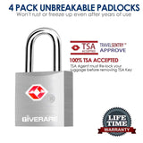 4 Pack TSA Approved Travel Luggage Locks with Keys, Aluminum Alloy Keyed Padlock, Small Metal Suitcase Lock, Weatherproof Padlocks for Backpack, Gym Locker, Bag, Case, Jewelry Box, Anti Theft - Silver