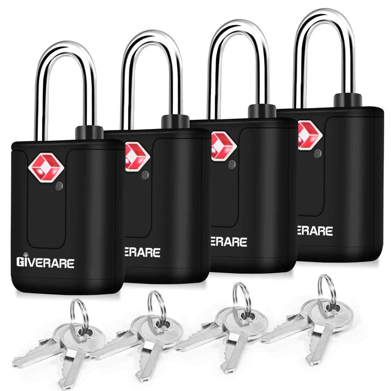 4 Pack TSA Approved Travel Luggage Locks with Keys, Keyed Suitcase Padlock, Zipper Small Locks, TSA Accepted Compatible Padlocks for Suitcase, Backpack, Gym Locker, Jewelry Box, Anti Theft - Black