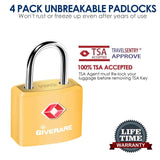 4 Pack TSA Approved Travel Luggage Locks with Keys, Solid Brass Copper Keyed Padlock, ABS Plastic Covered Small Locks for Suitcase, Backpack, Gym Locker, Jewelry Box - by GIVERARE