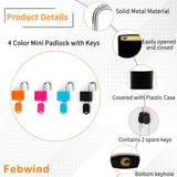 4 Pcs Suitcase Locks with Keys Multicolor Mini Keyed Padlock Febwind Metal Padlock Luggage Padlocks Plastic - Covered Copper Keyed Padlock for Suitcase, Backpack, Boxes, Laptop Bag