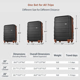 4 - Piece Luggage Set, Suitcase with TSA Lock Travel Duffel Bag Wet - Dry Toiletry Bag, Black