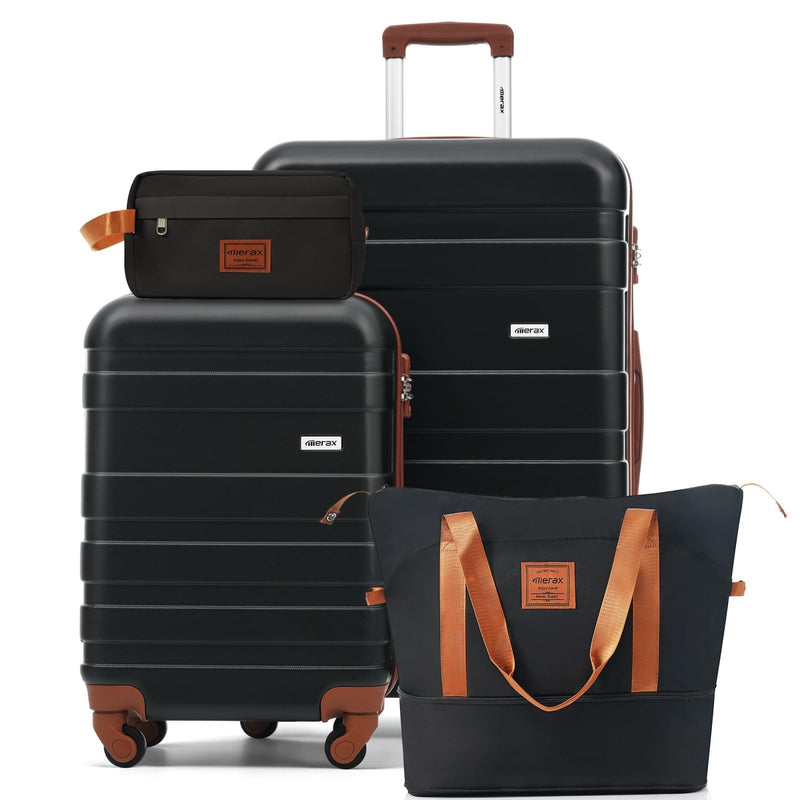 4 - Piece Luggage Set, Suitcase with TSA Lock Travel Duffel Bag Wet - Dry Toiletry Bag, Black