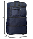 40" Navy Blue Large Expandable Rolling 6 Wheeled Duffel Bag Spinner Suitcase Luggage