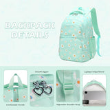 Glodwheat Daisy Printed Backpack For Girls- 3Pc Set With Lunch Box & Pencil Case, Lightweight Water-Resistant Bookbag For Elementary School