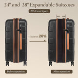 TILYMOL Expandable Luggage Sets 3 Piece, PP Hardside Suitcase Set with TSA
