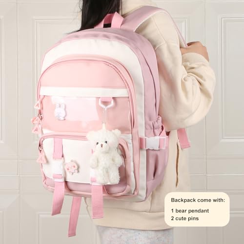 Phaoullzon Kawaii Backpack for Girls School Bookbag Cute Anime Backpacks with Pins and Pendant
