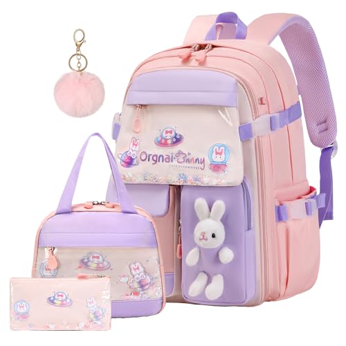 KBGPW Girls Backpack Set with Lunch Box & Pencil Case for Elementary School