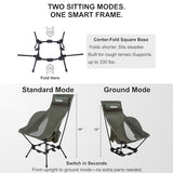 Wildhiker Compact High Back Camping Chair - Foldable with Dual Sitting Modes, Pillow, Arm Pads and Side Pockets - Lightweight Portable Chair for Motorcycle, RV, Festival, Travel - Green