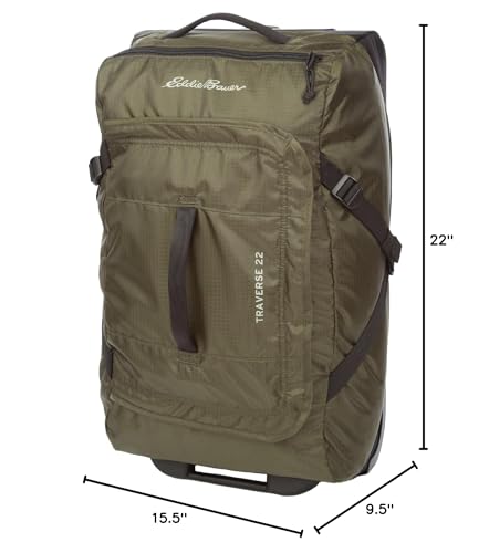 Eddie Bauer Traverse Luggage | Roller Wheels | Telescoping Handle | Travel | Vacation | Ripstop Nylon - Dark Loden, 22"
