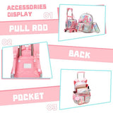 Meetbelify Rolling Backpack for Girls Backpack with Wheels for Elementary Student Kids School Bag with Lunch Box Pencil Case for Girls Ages 6-8 Years Old Pink A