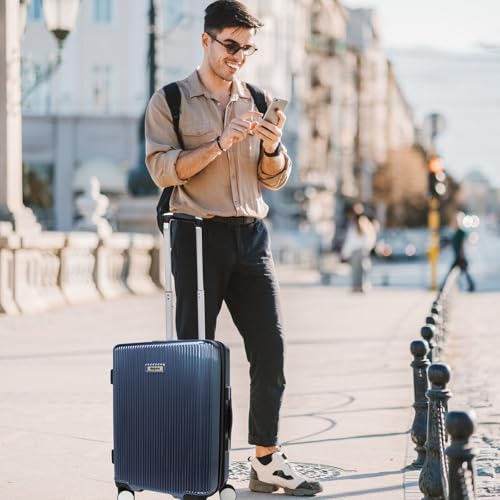 World Traveler Dejuno Monarch 20-Inch Carry-On Lightweight Hardside Polycarbonate Expandable Spinner Luggage with TSA Lock - Iron Blue